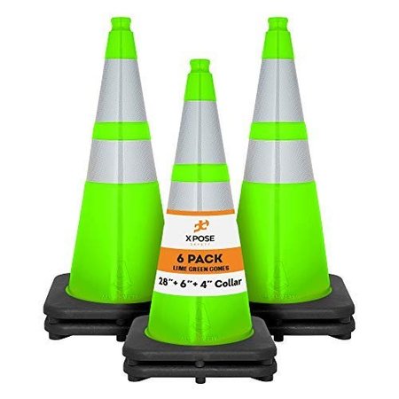 XPOSE SAFETY Traffic Cone, PVC, 28" H, Lime LTC28-64-6-X-S